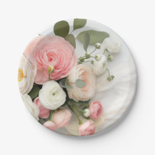 Pink and white camellias paper plates
