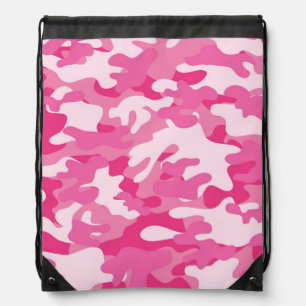 Pink and White Camo Design Drawstring Bag