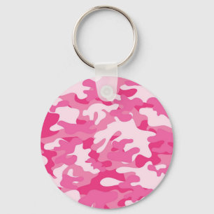 Pink and White Camo Design Keychain