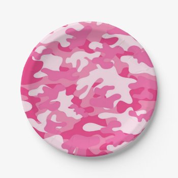 Pink And White Camo Design Paper Plates by greatgear at Zazzle