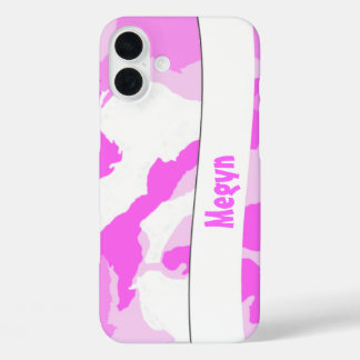 Pink and White Camouflage Pattern iPhone 16 Plus Case