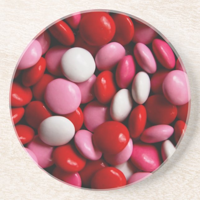 Pink and White Candy Pattern Drink Coaster (Front)