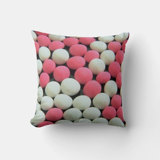 Pink and White Candy Pattern Throw Pillow (Front)