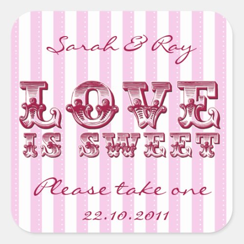 Pink and white Candy stripe love is sweet sticker