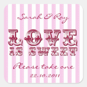 Pink and white Candy stripe love is sweet sticker