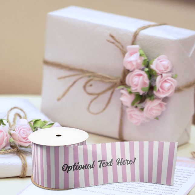 Pink and White Candy Stripe with Personalized Text Satin Ribbon (Creator Uploaded)