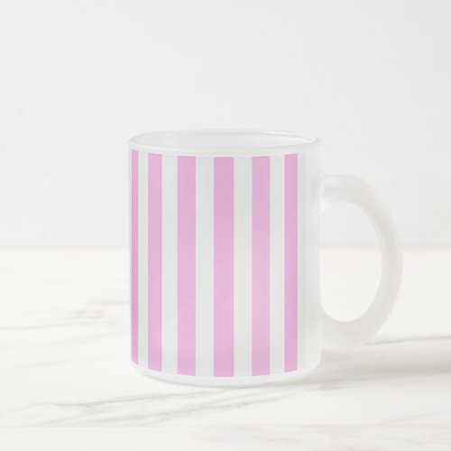 Pink and white candy stripes frosted glass coffee mug