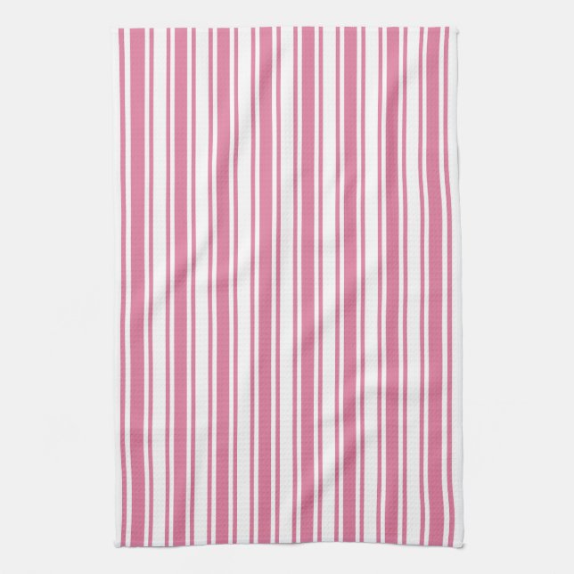 Pink and white candy stripes kitchen towel (Vertical)