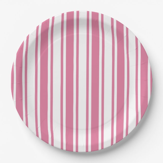 Pink and white candy stripes paper plates (Front)