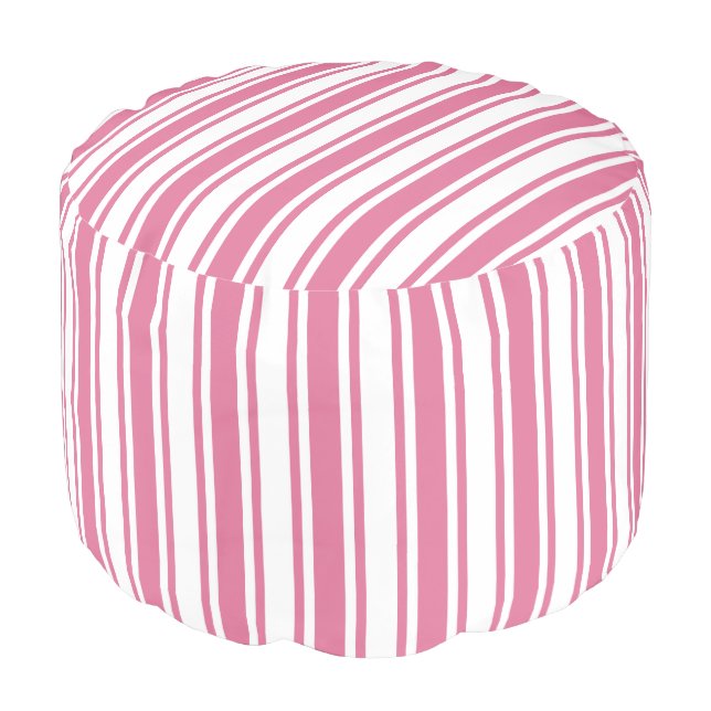 Pink and white candy stripes pouf (Angled Front)