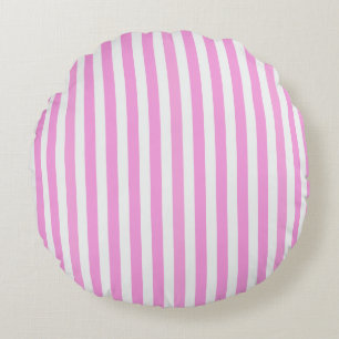 Pink and white candy stripes round pillow