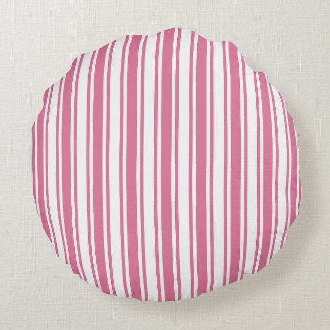 Pink and white candy stripes round pillow (Back)