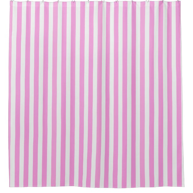 Pink and white candy stripes shower curtain (Front)