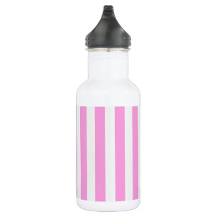 Pink and white candy stripes stainless steel water bottle