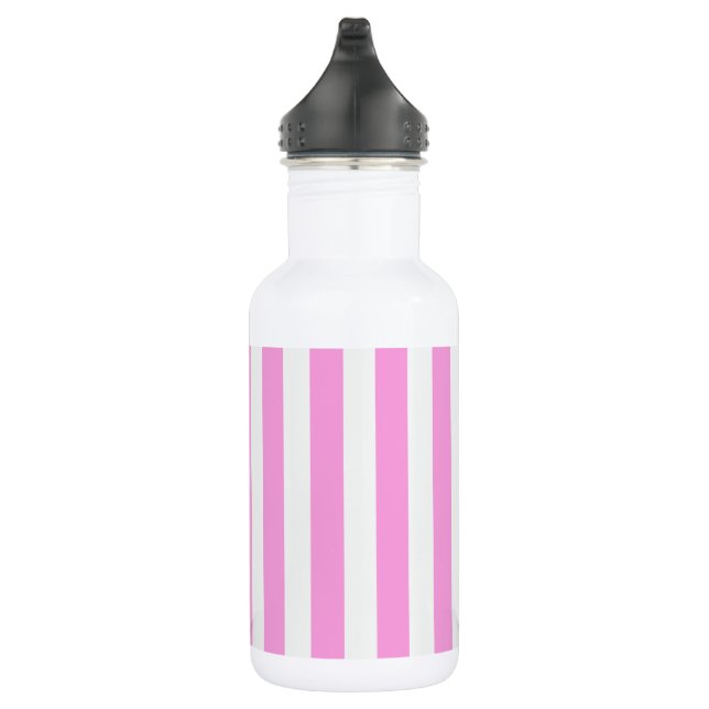 Pink and white candy stripes stainless steel water bottle (Right)