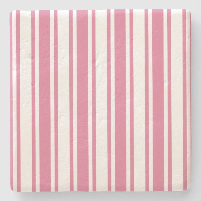 Pink and white candy stripes stone coaster (Front)