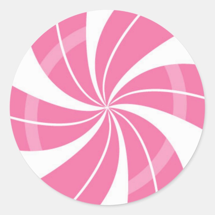 Pink and white candy swirl, peppermint candy classic round sticker ...