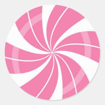 Pink And White Candy Swirl  Peppermint Candy Classic Round Sticker by LangDesignShop at Zazzle