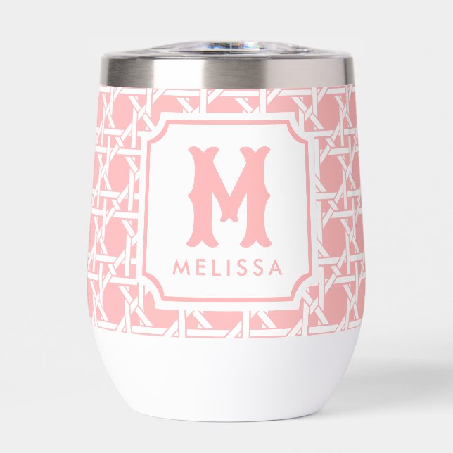 Pink and White Cane | Rattan | Monogram  Thermal Wine Tumbler (Front)