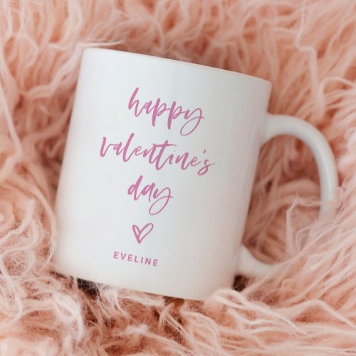 Pink and White  Casual Script and Heart Valentine Coffee Mug