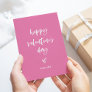 Pink and White | Casual Script and Heart Valentine Holiday Card