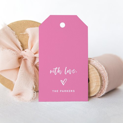 Pink and White Casual Script and Heart With Love Gift Tags