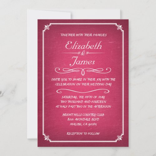 Pink and White Chalkboard Wedding Invitations