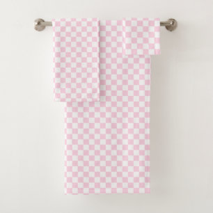 Pink and White Check Bath Towel Set