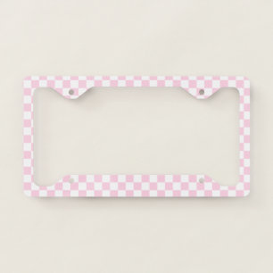 Pink and White Check License Plate Frame
