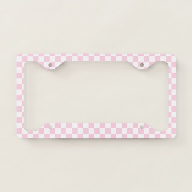 Pink and White Check License Plate Frame (Front)