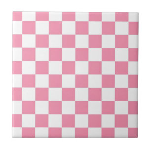 Pink And White Check Squares Ceramic Tile