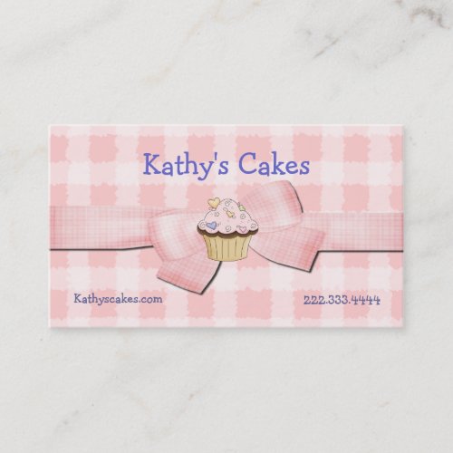 Pink and White Checked Bakery Business Cards