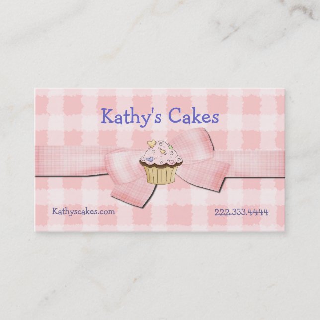 Pink and White Checked Bakery Business Cards (Front)