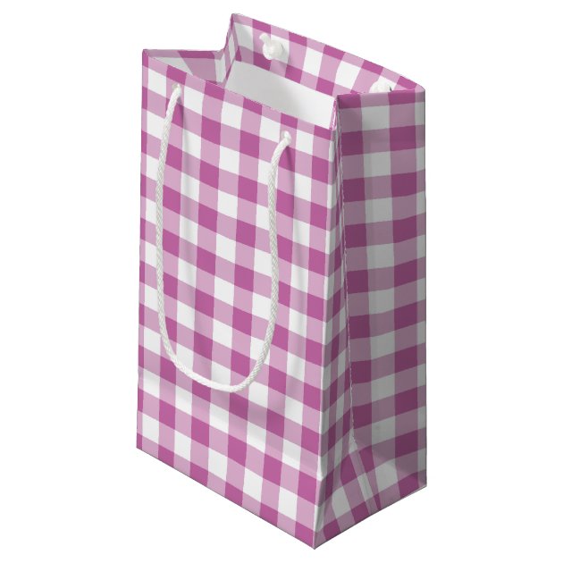 Pink And White Checked Gingham Plaid Pattern Small Gift Bag | Zazzle