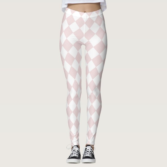 Pink and white checker pattern leggings (Front)