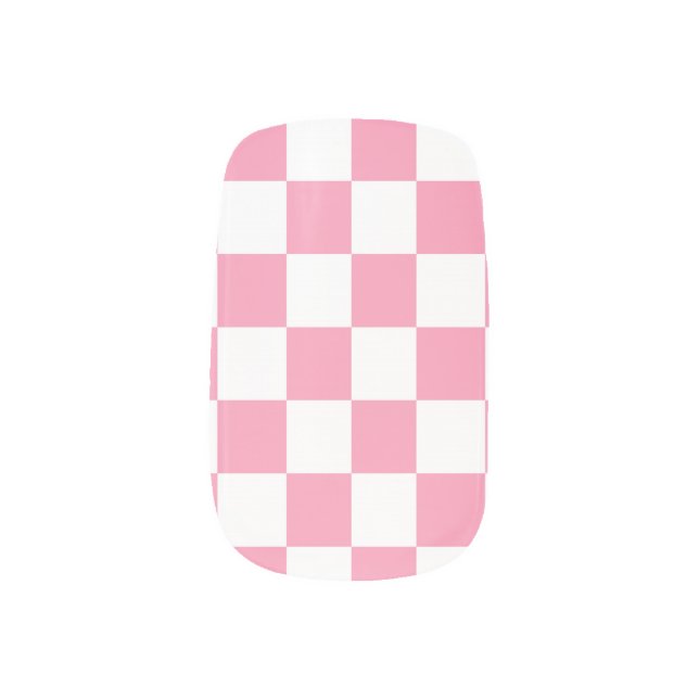 Pink and White checker Pattern Minx Nail Art (Left Thumb)