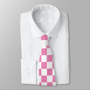 Pink and White Checkerboard Pattern Neck Tie