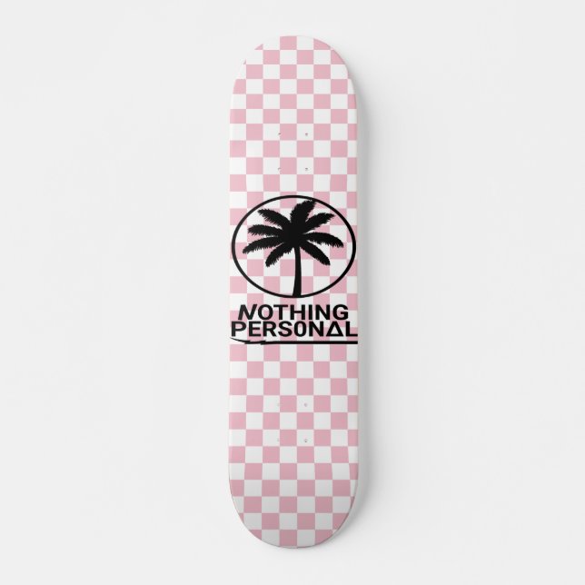 Pink and White Checkerboard Pattern Skateboard (Front)