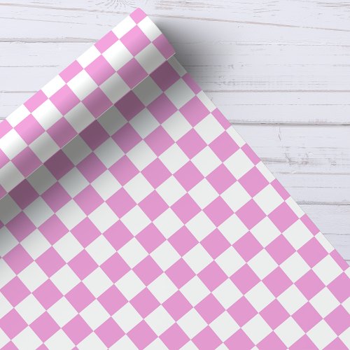 Pink And White Checkerboard Pattern Wrapping Paper