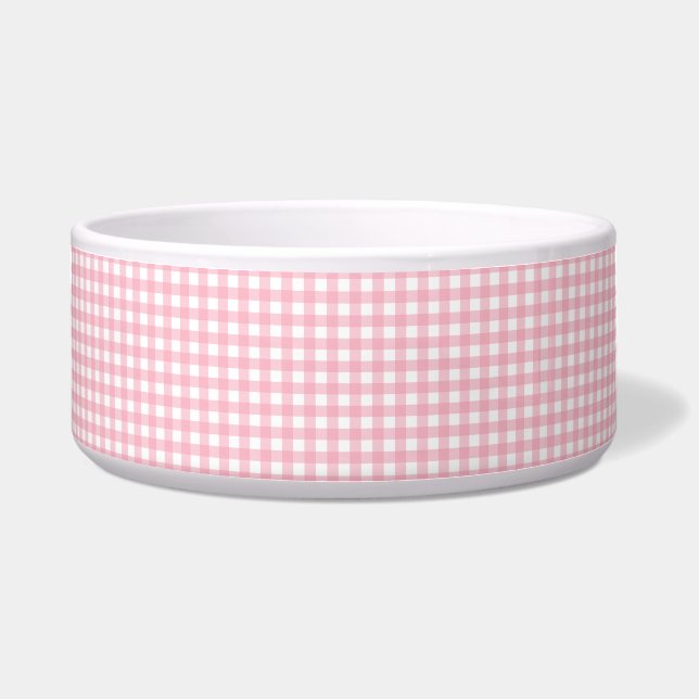 Pink and White Checkerboard Pet Bowl (Front)