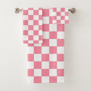 Pink and White checkered  Bath Towel Set