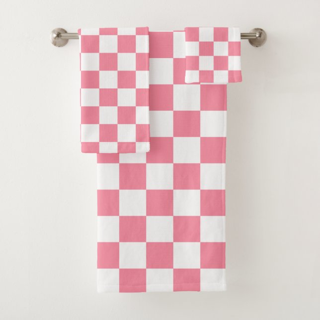 Pink and White checkered  Bath Towel Set (Insitu)