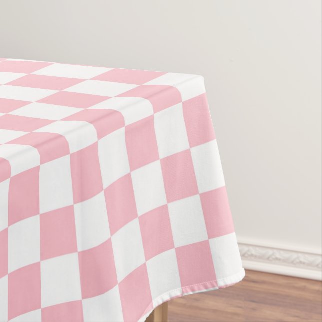 Pink and white checkered check cotton dining tablecloth (In Situ)