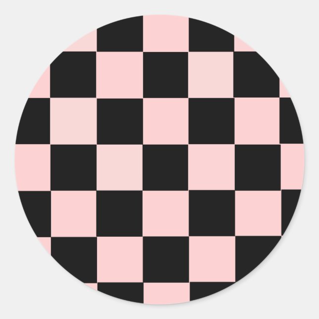 Pink and White Checkered Classic Round Sticker (Front)