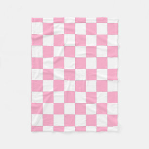 Pink And White Checkered Fleece Blanket