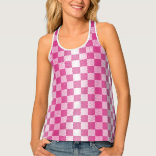 Pink and White Checkered Geometric Tank Top