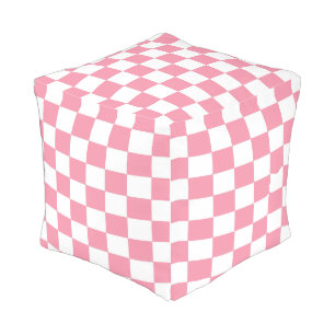 Pink and White Checkered Outdoor Pouf