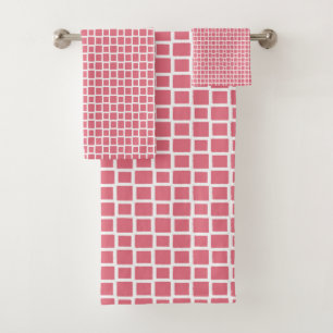 Pink and White Checkered Pattern Bath Towel Set