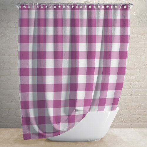 Pink And White Checkered Pattern Gingham Shower Curtain