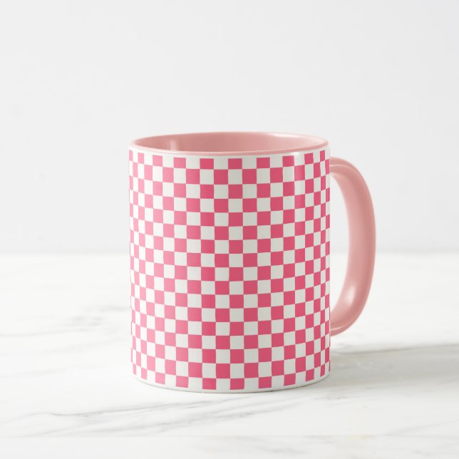 Pink and White Checkered Pattern  Mug (Front Right)